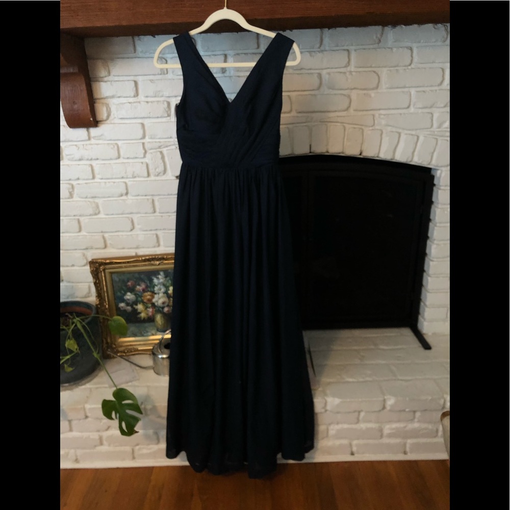 Navy Blue Chiffon Gown with Slit